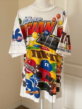 Vintage 1999 Ernie Irvan M&M’s NASCAR Racing Tee Size L/XL AOP All Over RARE